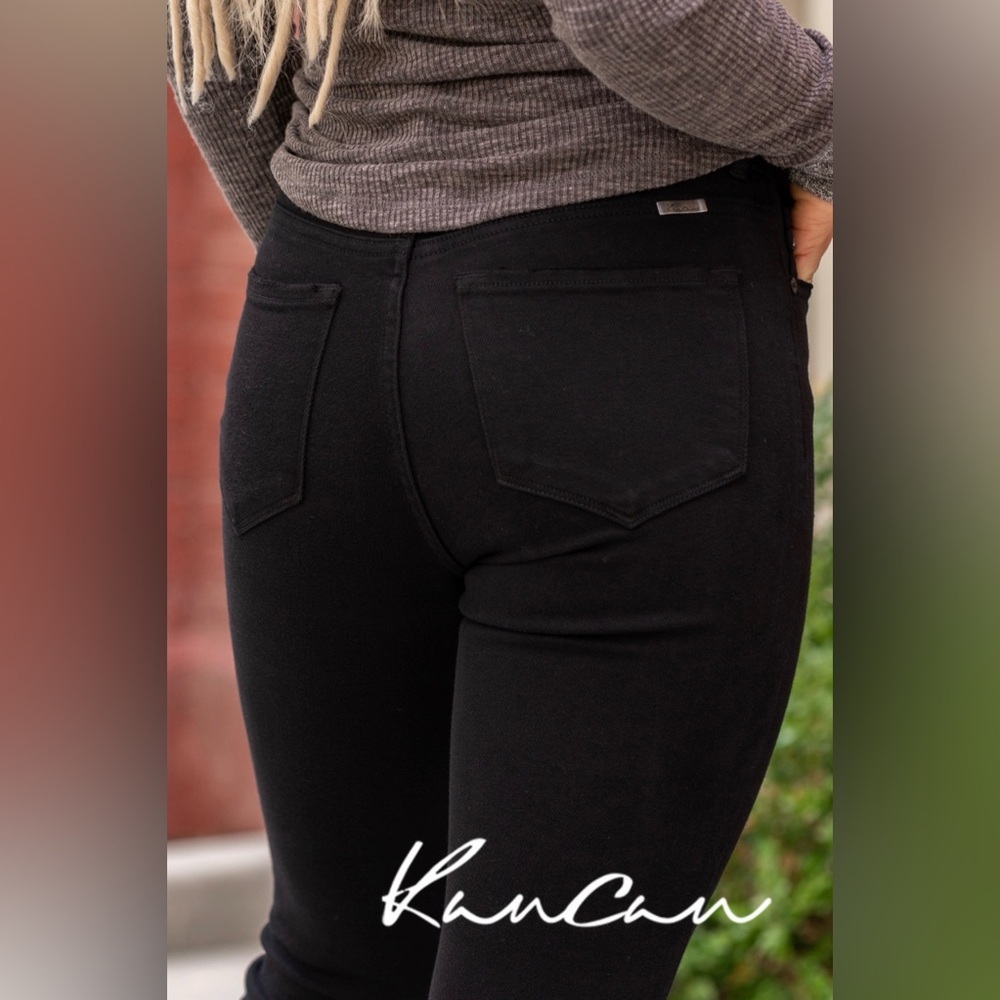 Kancan Haven High Rise Relaxed Skinny Distressed Black Ankle Length Jeans